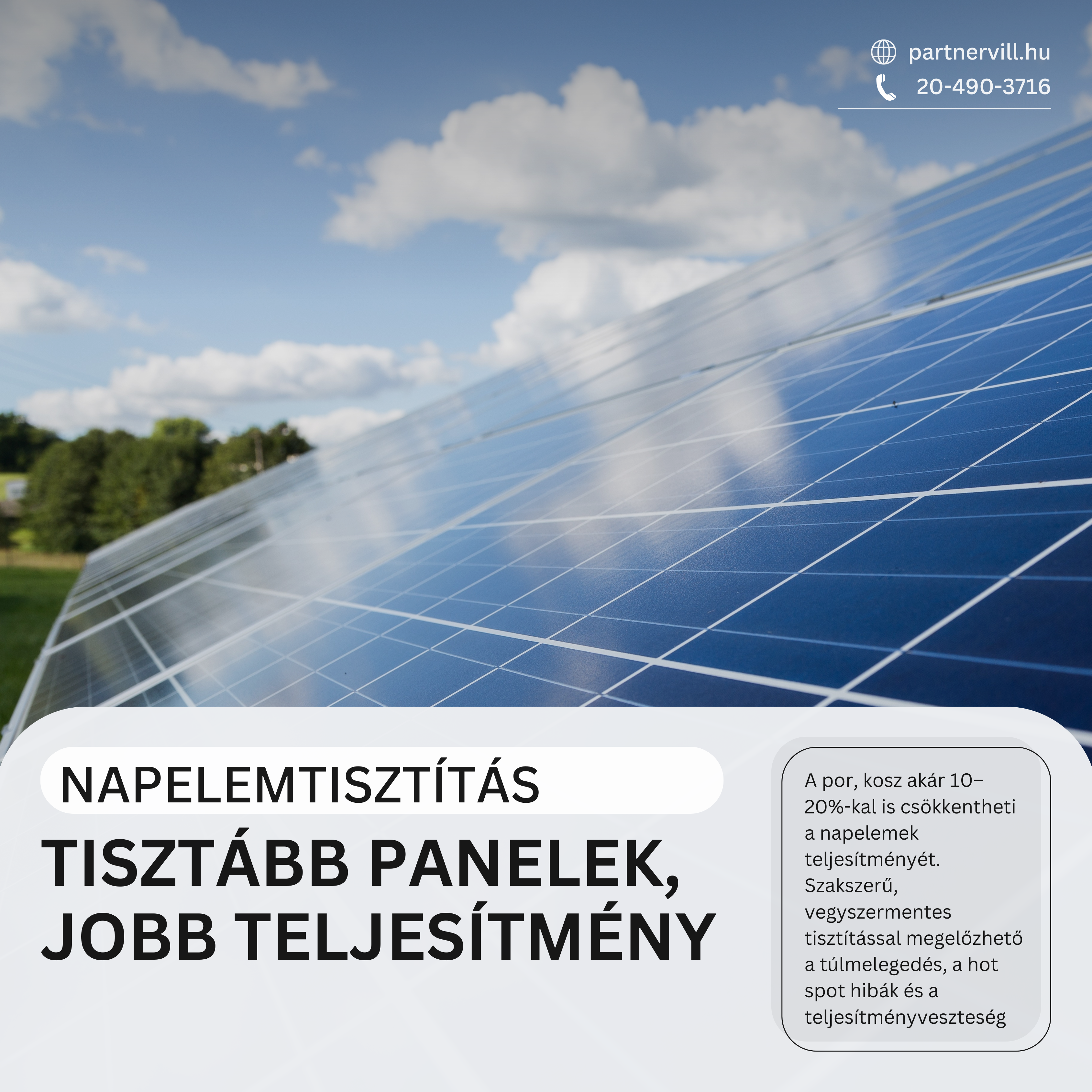 Napelem tisztítás és karbantartás a hatékony energiahozamért